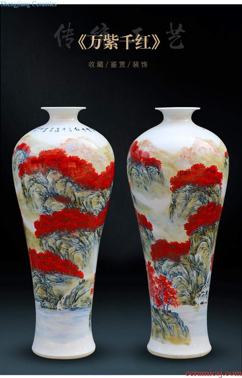 Jingdezhen ceramic vase landing large landscape hand-painted porcelain Chinese sitting room place hotel decoration