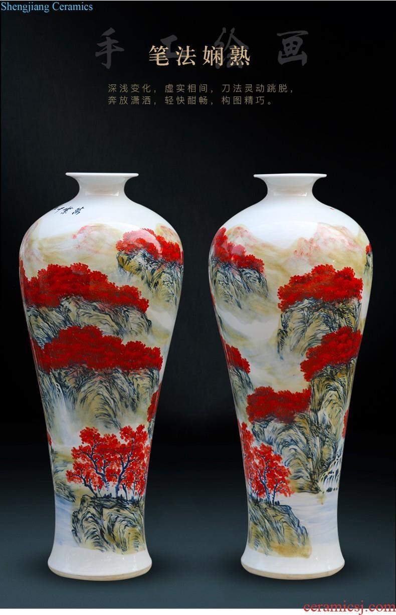 Jingdezhen ceramic vase landing large landscape hand-painted porcelain Chinese sitting room place hotel decoration