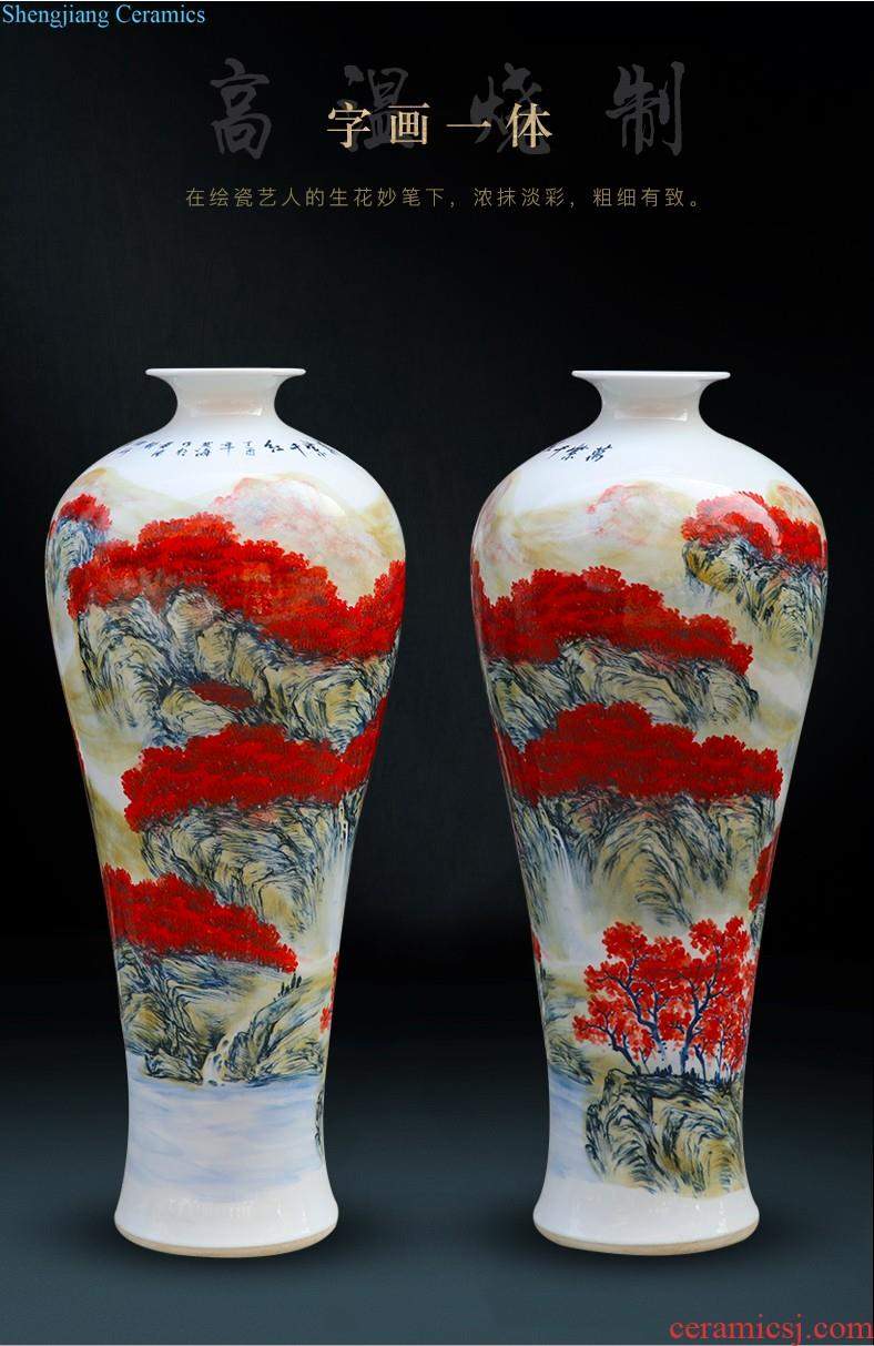 Jingdezhen ceramic vase landing large landscape hand-painted porcelain Chinese sitting room place hotel decoration