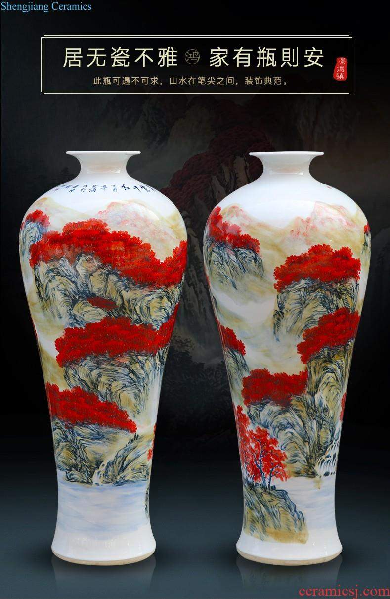 Jingdezhen ceramic vase landing large landscape hand-painted porcelain Chinese sitting room place hotel decoration