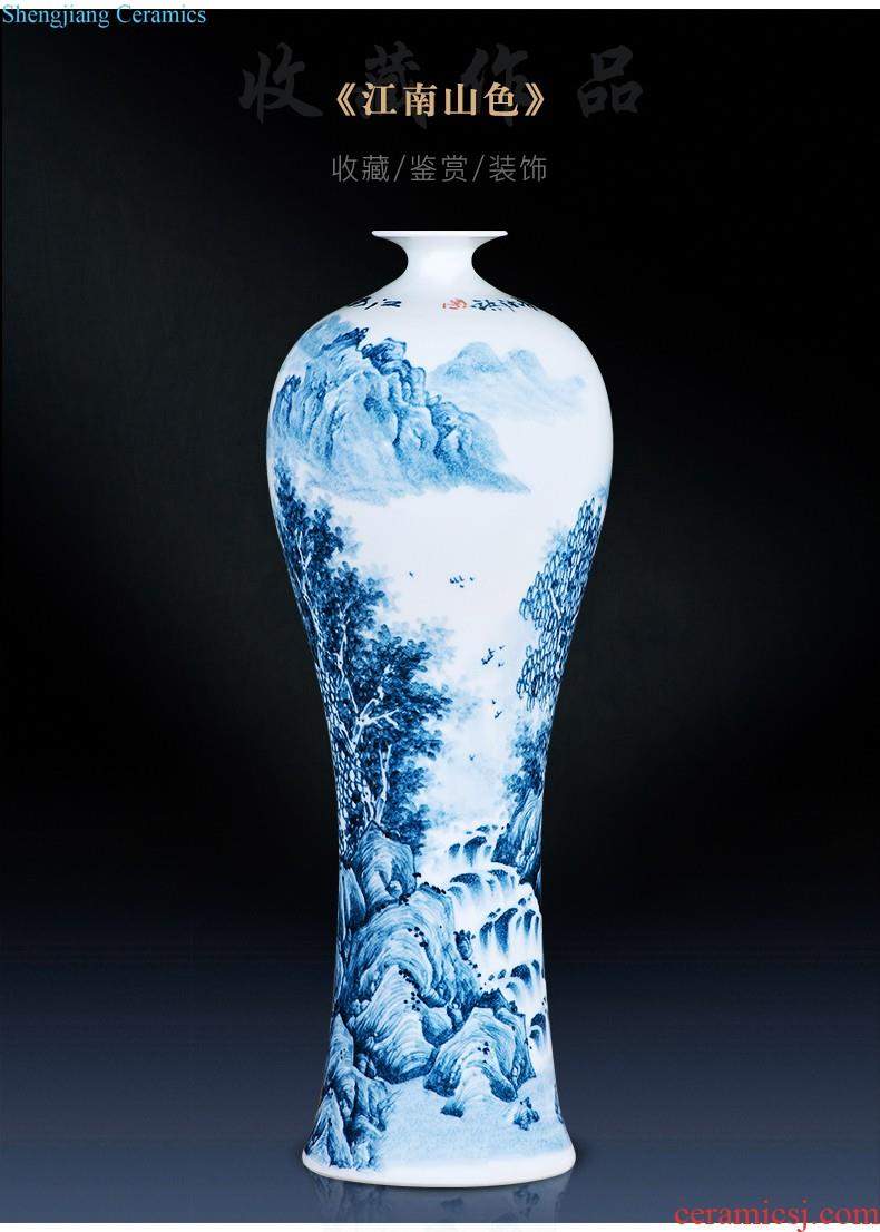 Jingdezhen ceramic vase landing large blue and white porcelain porcelain hand-painted Chinese style household adornment furnishing articles in the living room