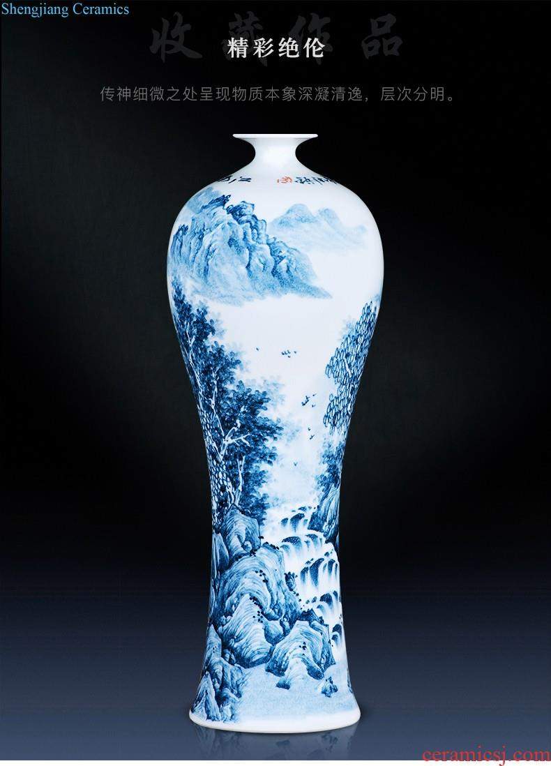 Jingdezhen ceramic vase landing large blue and white porcelain porcelain hand-painted Chinese style household adornment furnishing articles in the living room