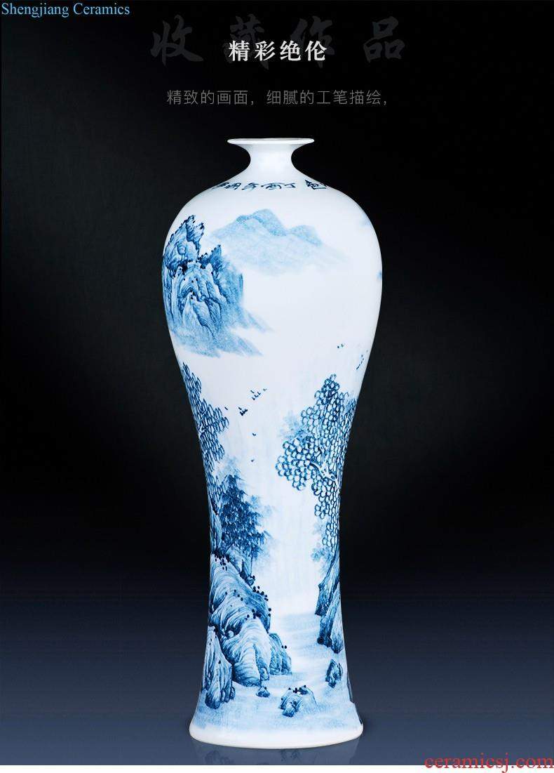 Jingdezhen ceramic vase landing large blue and white porcelain porcelain hand-painted Chinese style household adornment furnishing articles in the living room