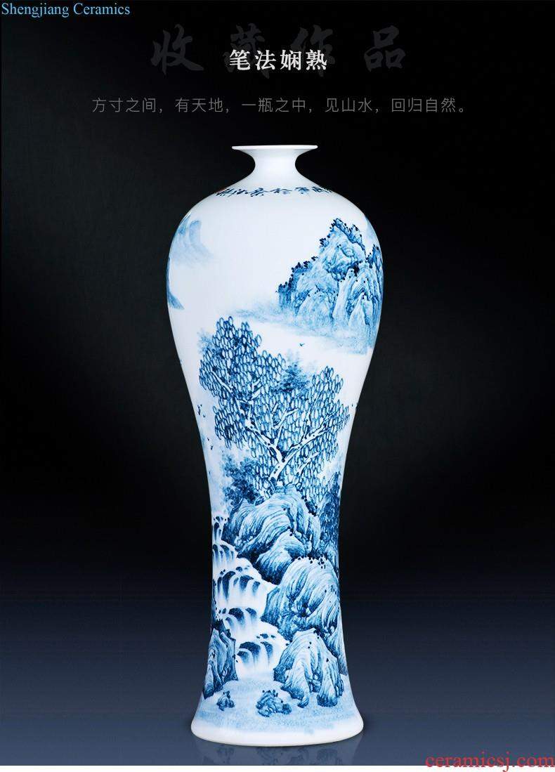 Jingdezhen ceramic vase landing large blue and white porcelain porcelain hand-painted Chinese style household adornment furnishing articles in the living room