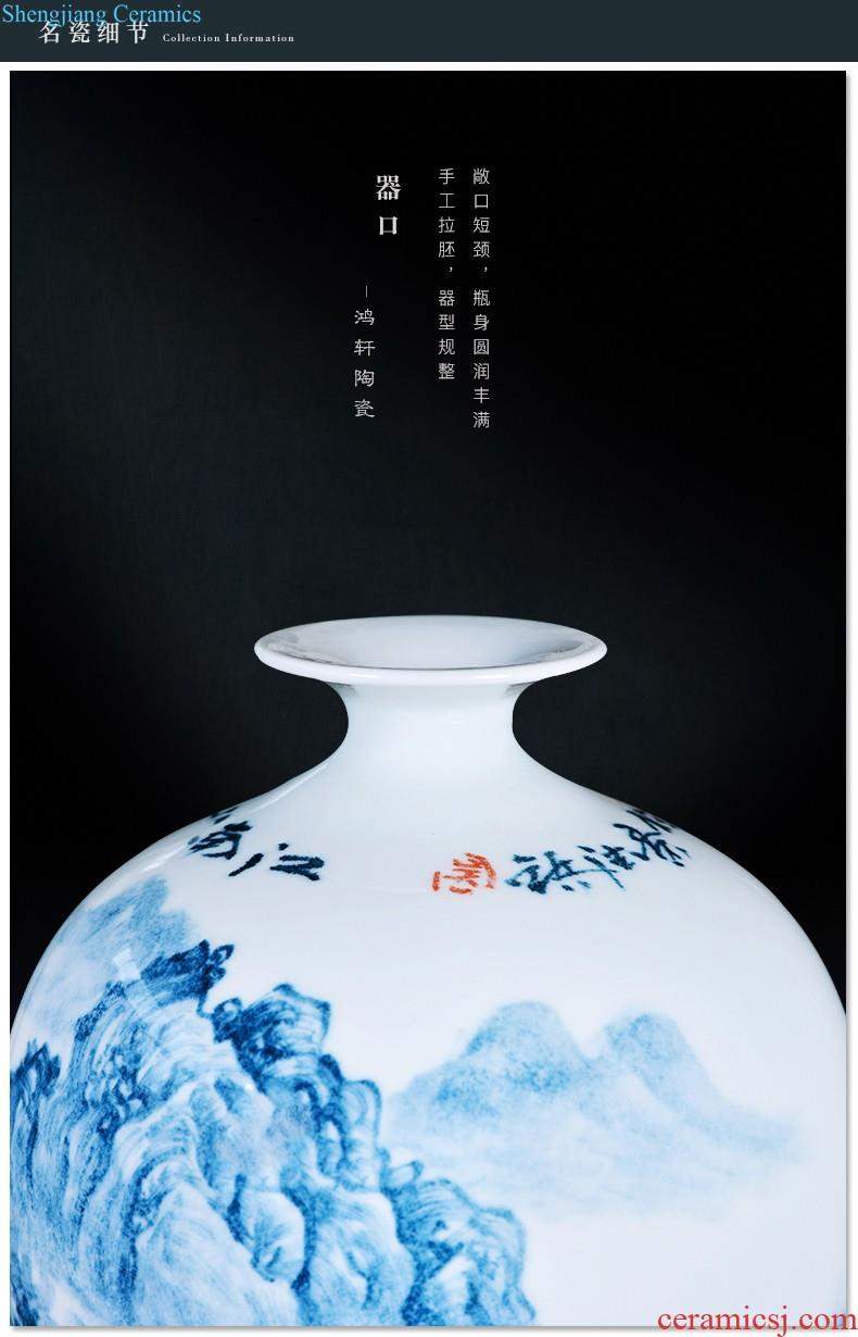 Jingdezhen ceramic vase landing large blue and white porcelain porcelain hand-painted Chinese style household adornment furnishing articles in the living room