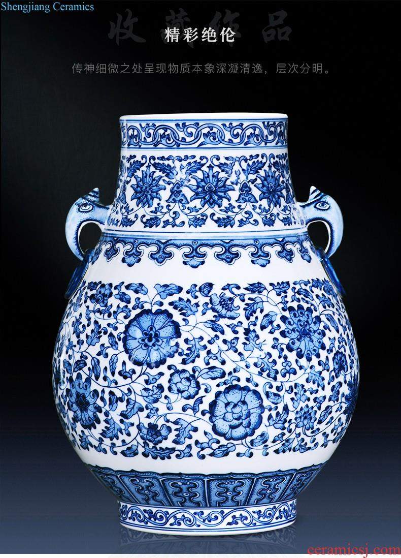 Jingdezhen ceramics hand-painted large blue and white porcelain vase flower arranging furnishing articles of Chinese style living room home decoration decoration