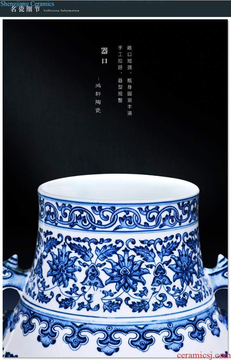 Jingdezhen ceramics hand-painted large blue and white porcelain vase flower arranging furnishing articles of Chinese style living room home decoration decoration