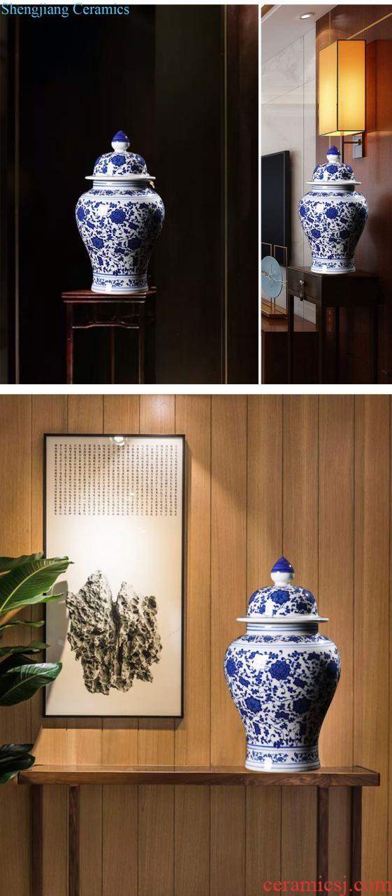 Hand draw large blue and white porcelain in jingdezhen ceramics vase decoration new Chinese style living room home furnishing articles