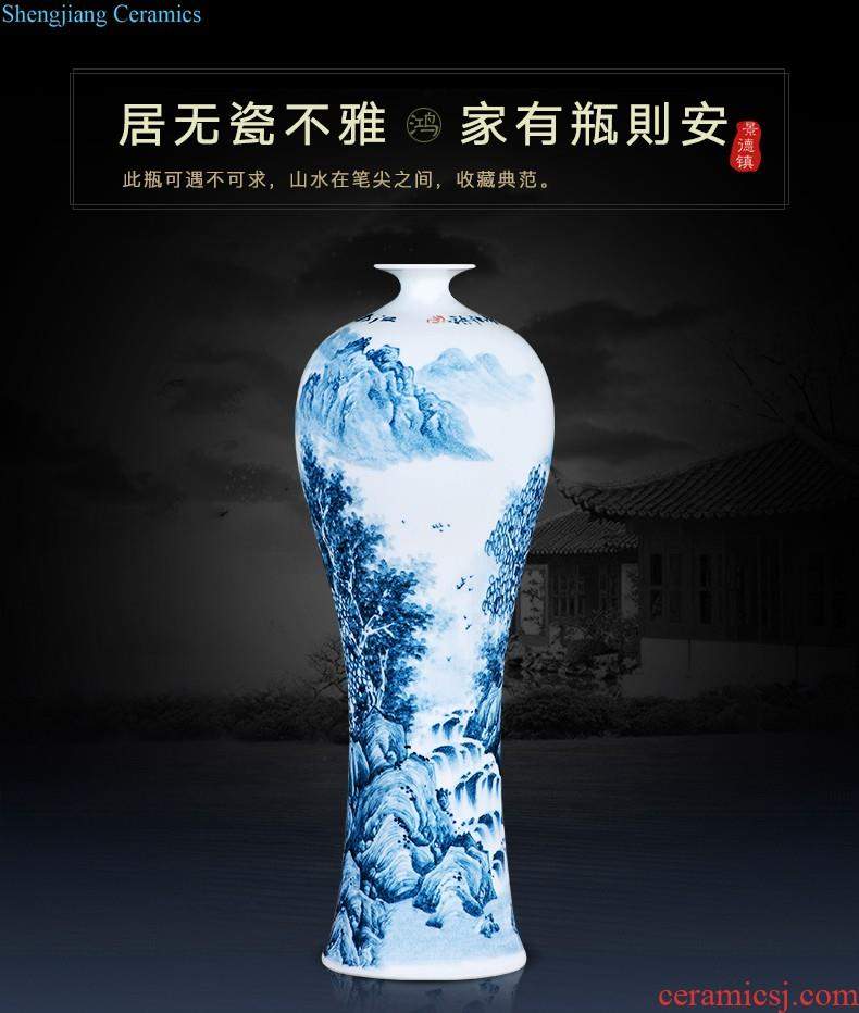 Jingdezhen ceramic vase landing large blue and white porcelain porcelain hand-painted Chinese style household adornment furnishing articles in the living room