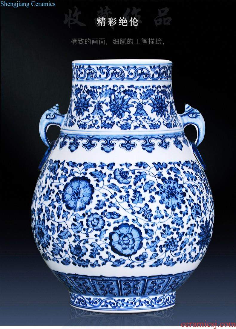 Jingdezhen ceramics hand-painted large blue and white porcelain vase flower arranging furnishing articles of Chinese style living room home decoration decoration