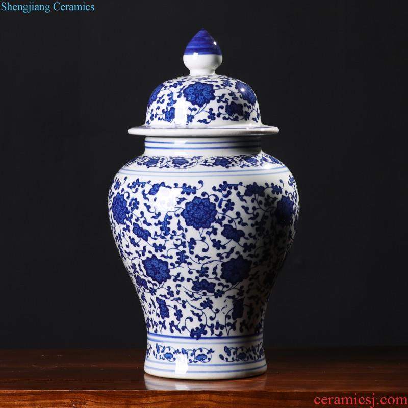 Hand draw large blue and white porcelain in jingdezhen ceramics vase decoration new Chinese style living room home furnishing articles