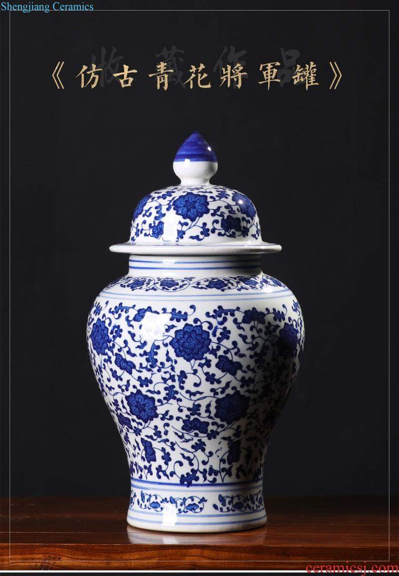 Hand draw large blue and white porcelain in jingdezhen ceramics vase decoration new Chinese style living room home furnishing articles