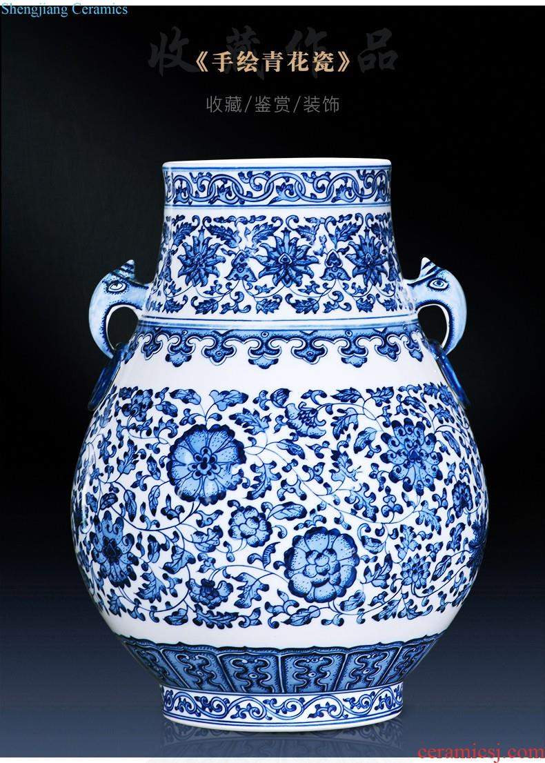 Jingdezhen ceramics hand-painted large blue and white porcelain vase flower arranging furnishing articles of Chinese style living room home decoration decoration