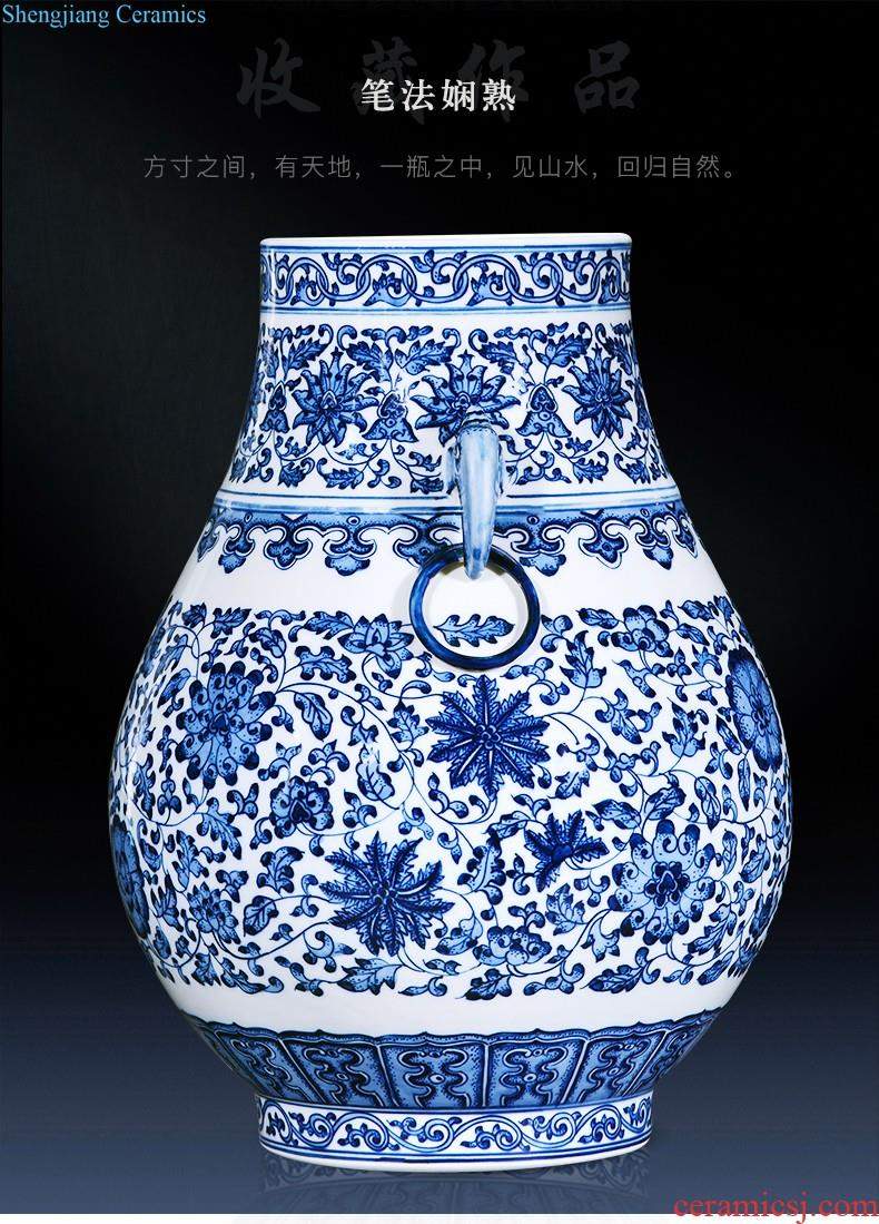 Jingdezhen ceramics hand-painted large blue and white porcelain vase flower arranging furnishing articles of Chinese style living room home decoration decoration