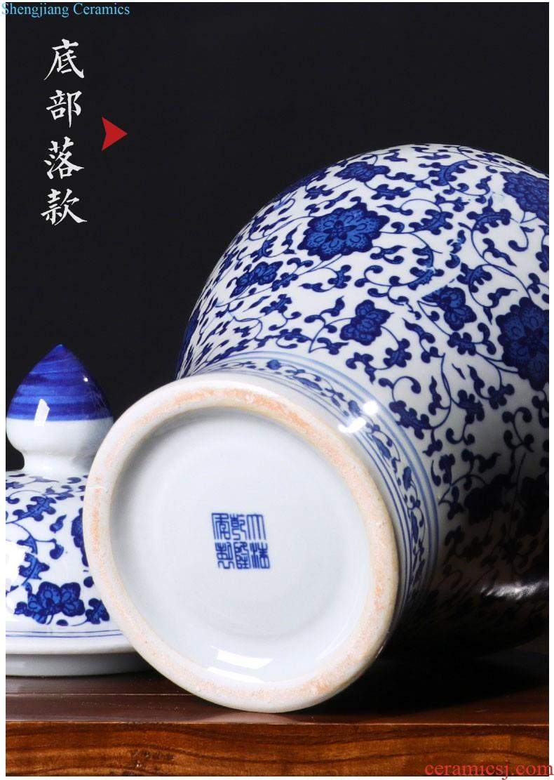 Hand draw large blue and white porcelain in jingdezhen ceramics vase decoration new Chinese style living room home furnishing articles