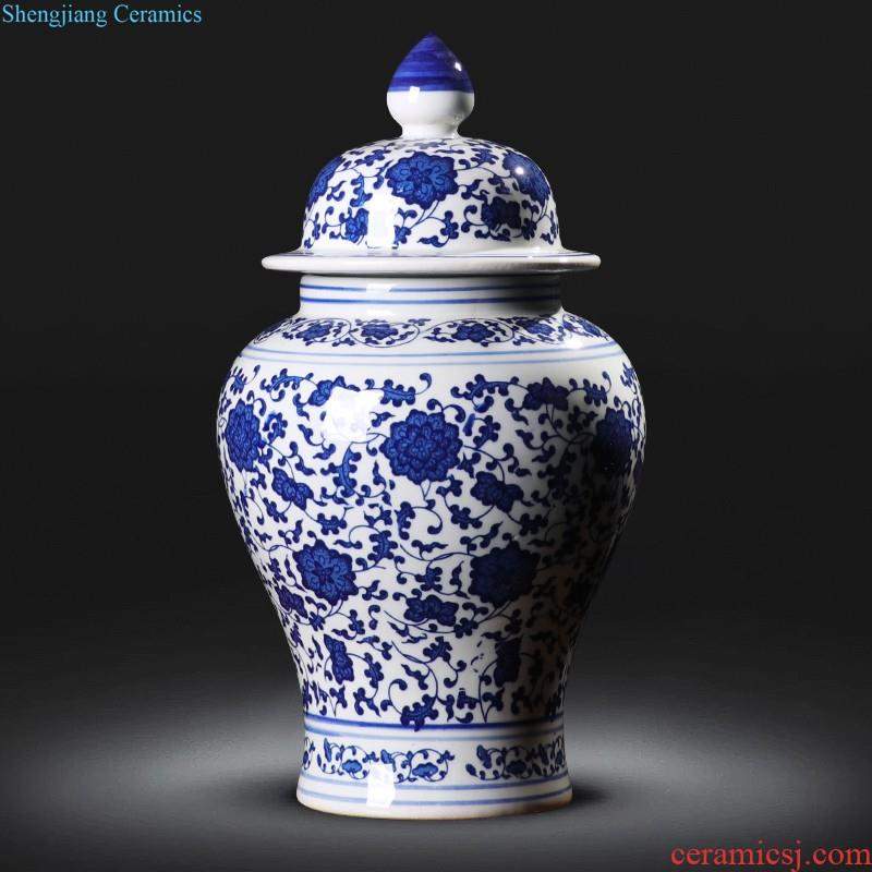 Hand draw large blue and white porcelain in jingdezhen ceramics vase decoration new Chinese style living room home furnishing articles