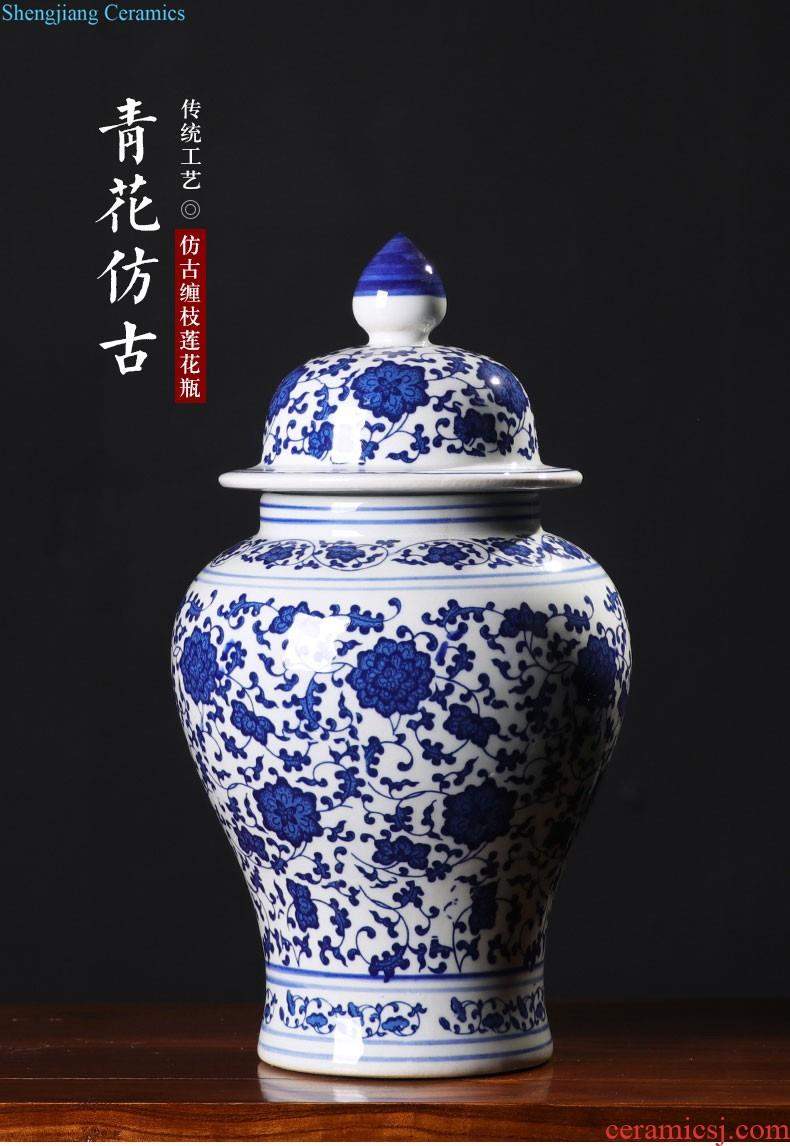 Hand draw large blue and white porcelain in jingdezhen ceramics vase decoration new Chinese style living room home furnishing articles