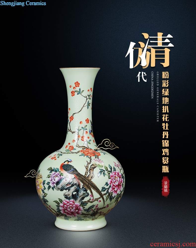 Jingdezhen blue and white porcelain vases, pottery and porcelain furnishing articles imitation qing yongzheng maintain nine peach olive bottle of home sitting room adornment