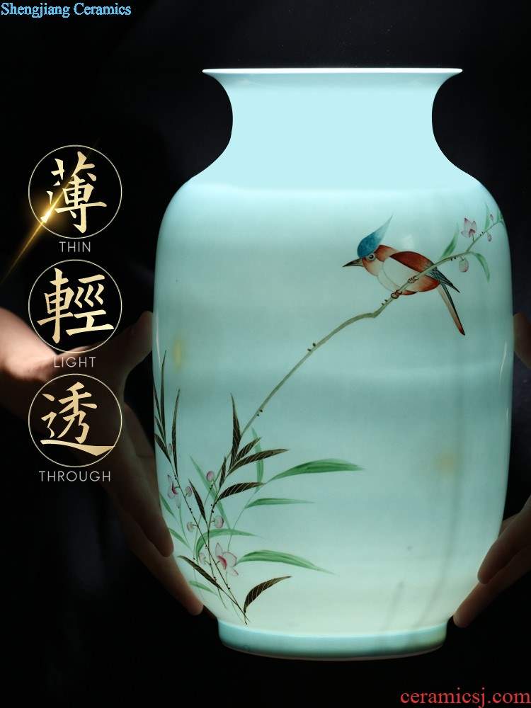 Jingdezhen ceramics furnishing articles hand-painted shan vase sitting room porch decoration of Chinese style household decoration after the rain