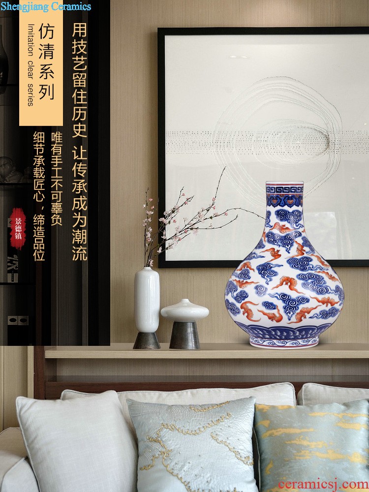 Jingdezhen ceramics storage tank imitation qing qianlong pastel blue general scramble for flower binaural pot of tea cans accessories