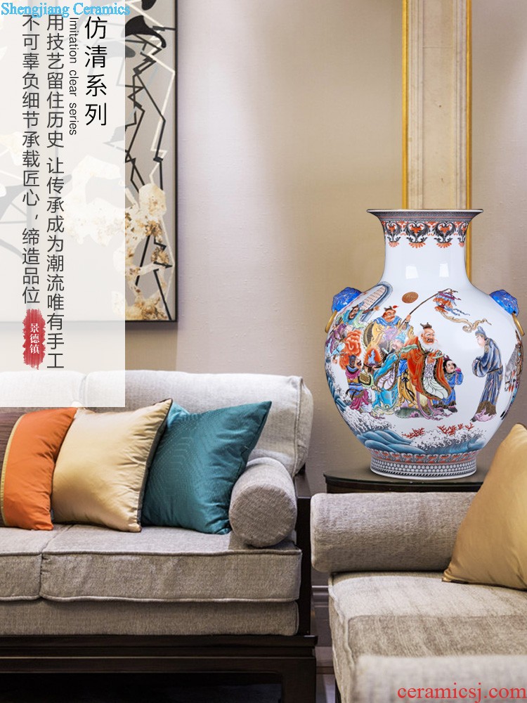 Jingdezhen ceramics furnishing articles imitation qing yongzheng hand-painted nine yellow peach olive vase home sitting room adornment