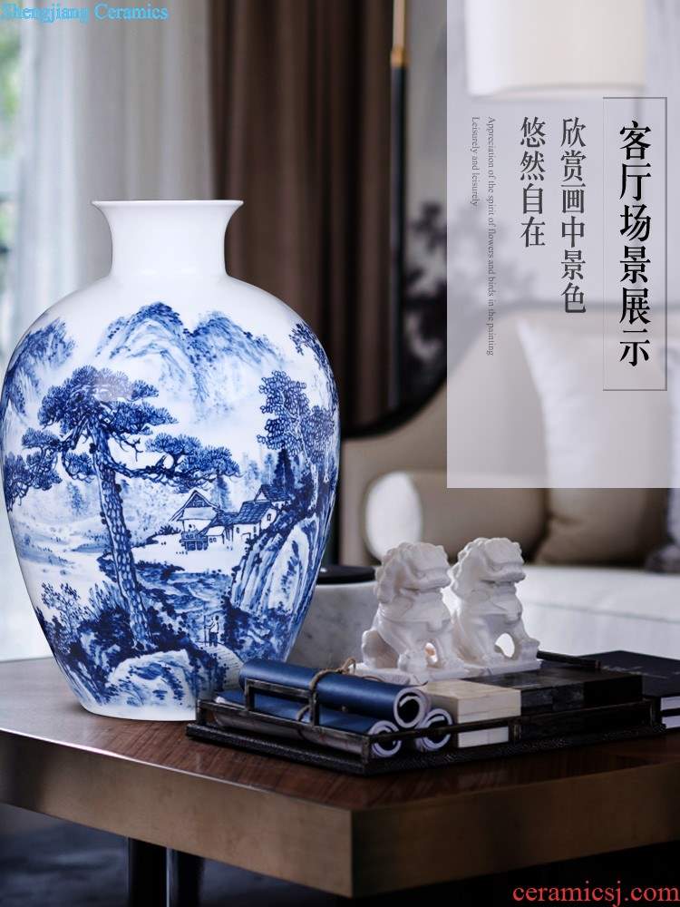 Jingdezhen ceramics vase furnishing articles imitation qing qianlong powder blue glaze branch lotus ears gourd statue of home decoration