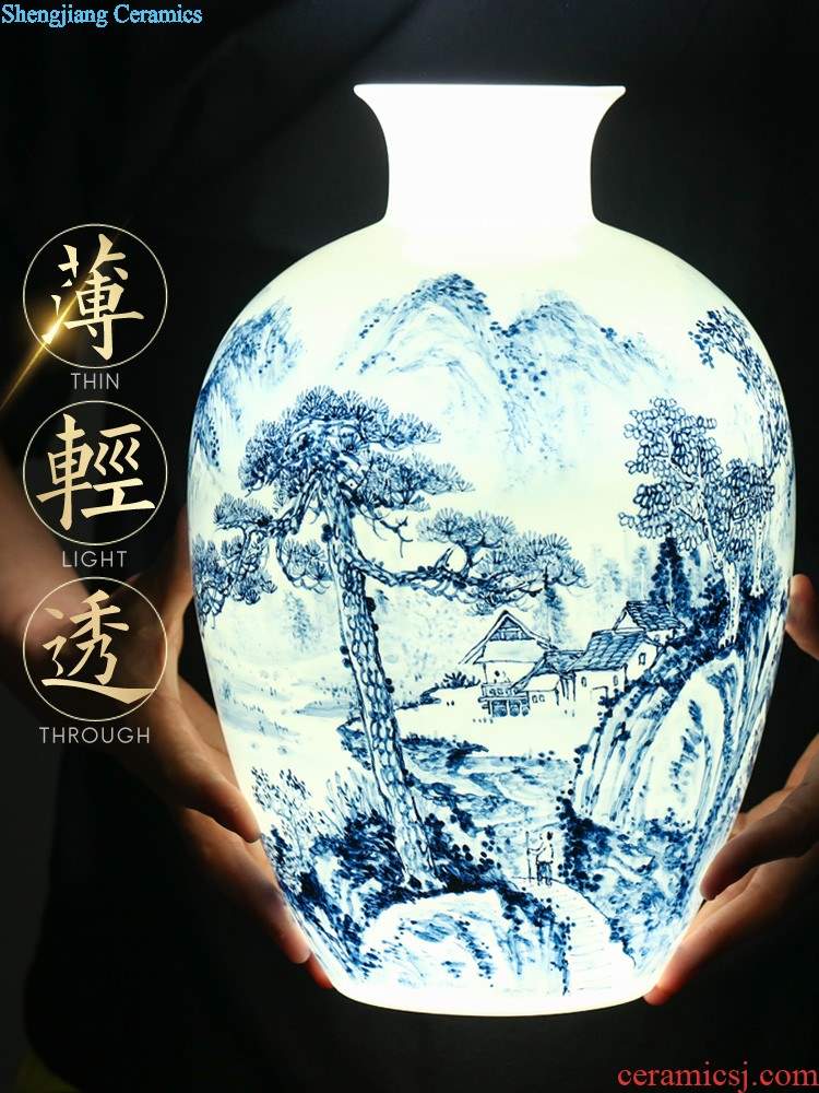 Jingdezhen ceramics vase furnishing articles imitation qing qianlong powder blue glaze branch lotus ears gourd statue of home decoration