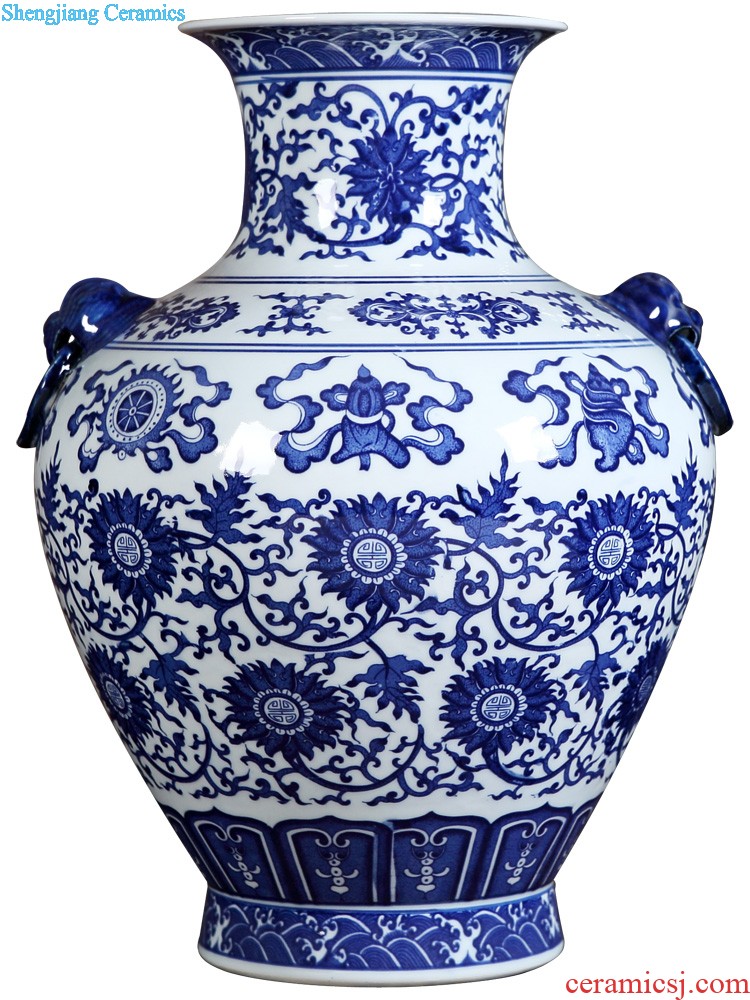 Jingdezhen ceramics vase Wang Yunxi hand-painted success of blue and white porcelain Contemporary sitting room handicraft furnishing articles