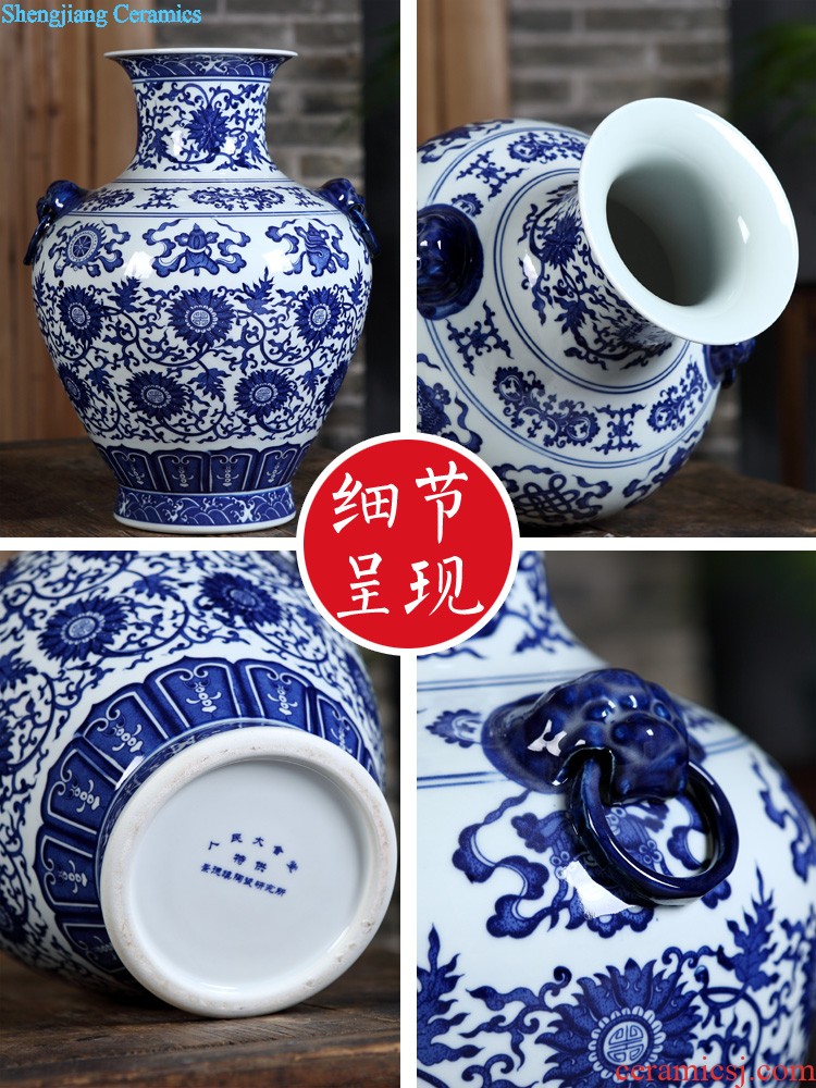 Jingdezhen ceramics vase Wang Yunxi hand-painted success of blue and white porcelain Contemporary sitting room handicraft furnishing articles