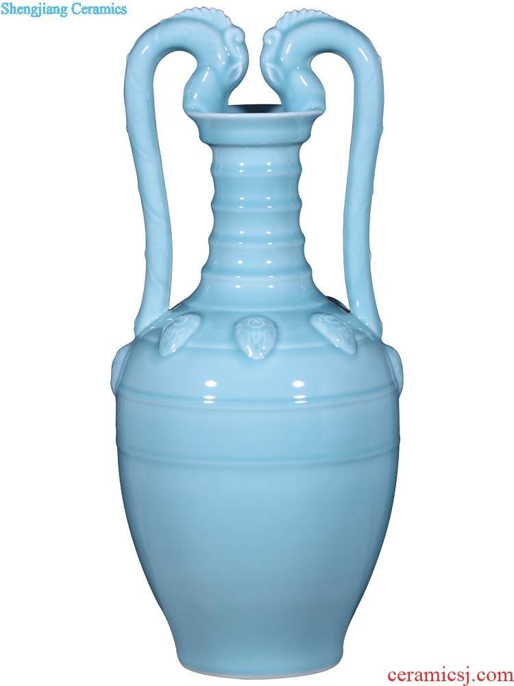 Jingdezhen ceramics vase furnishing articles imitation qing qianlong powder blue glaze ears on bottles of Chinese style household ornaments