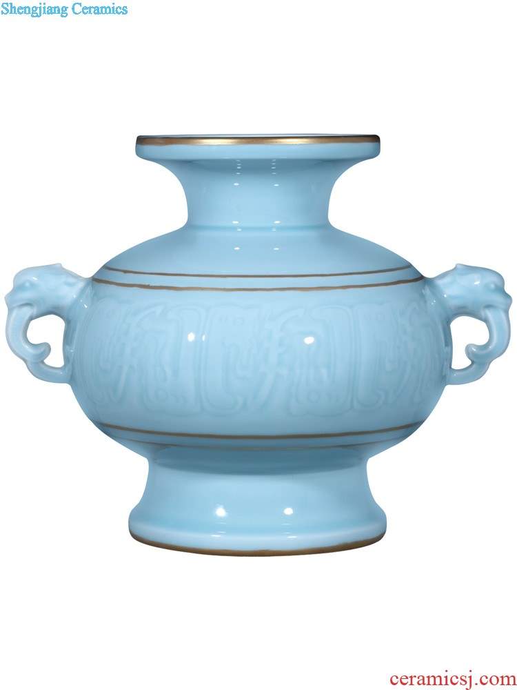 Jingdezhen ceramics storage tank imitation qing qianlong pastel blue general scramble for flower binaural pot of tea cans accessories