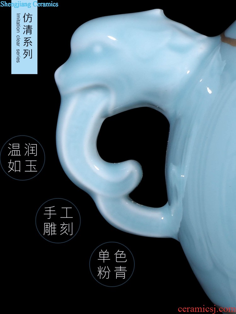 Jingdezhen blue and white porcelain vases, pottery and porcelain furnishing articles imitation qing yongzheng maintain nine peach olive bottle of home sitting room adornment