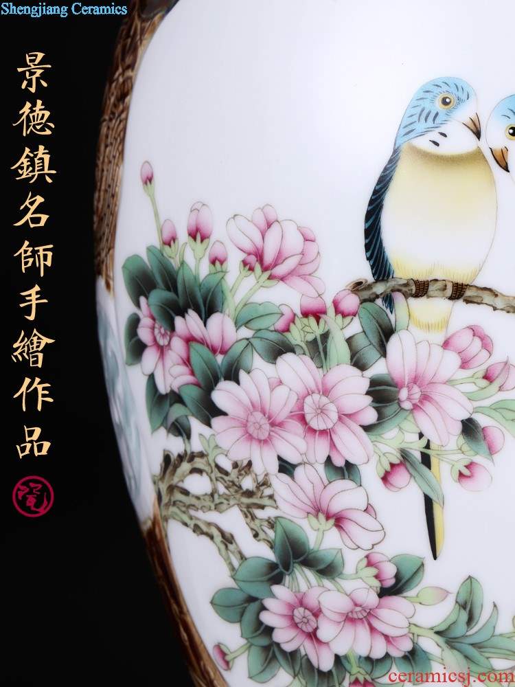 Jingdezhen ceramics furnishing articles imitation qing qianlong pastel landscape ears vases, sitting room of Chinese style household decorations