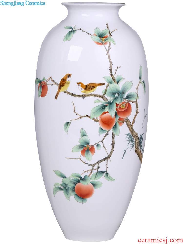 Jingdezhen ceramics vase furnishing articles imitation qing qianlong powder blue glaze colour double ears trunk household ornaments