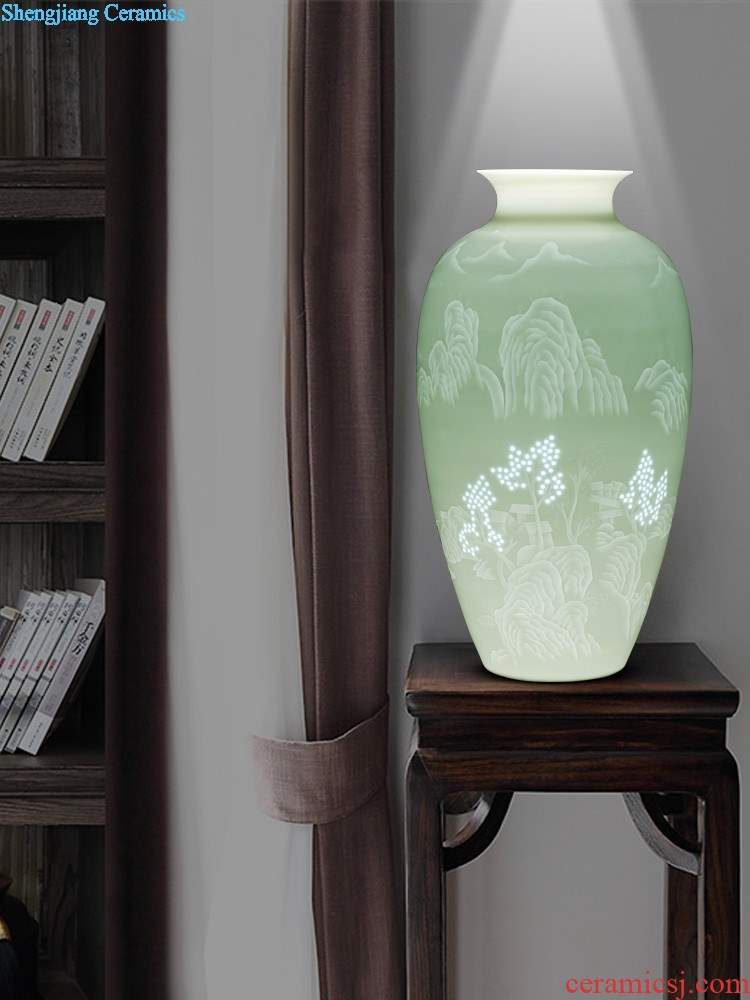 Grilled jingdezhen ceramics vase imitation qing qianlong pastel flowers double crane bottle early spring to admire the Chinese style living room the clubhouse furnishing articles