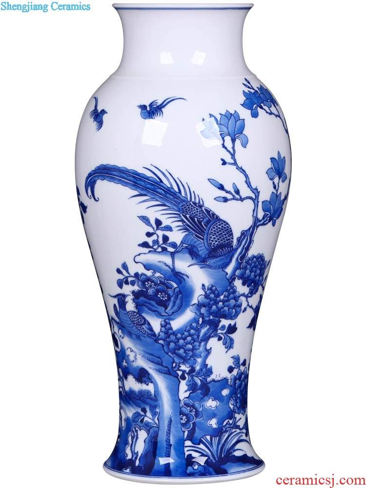 Jingdezhen ceramics Chinese vase furnishing articles imitation qing qianlong pastel pea green glaze nail medallion landscape poetry bottle