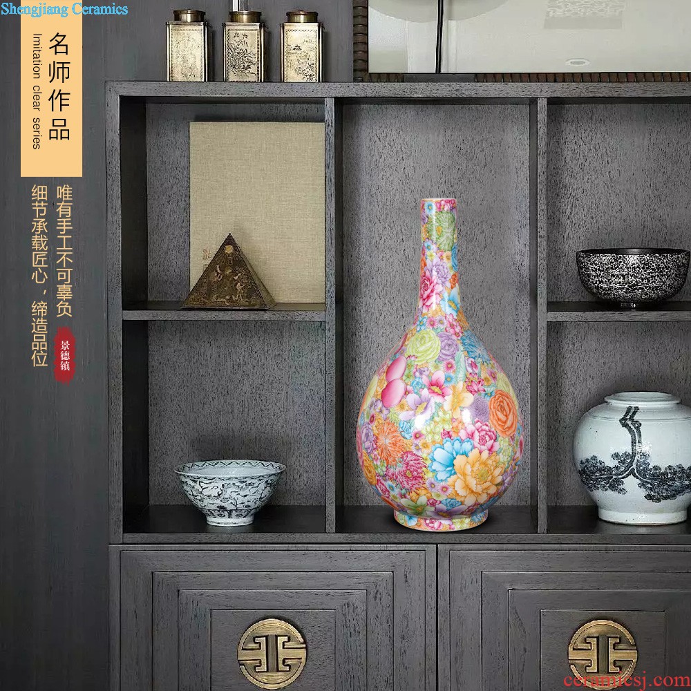 Jingdezhen ceramics powder enamel vase large antique hand-painted hundred LuZunFu barrel Chinese style household adornment furnishing articles