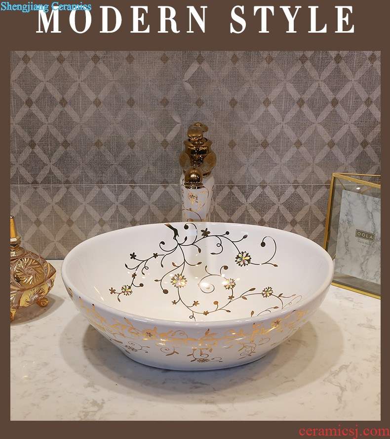 Gold cellnique stage basin circular jingdezhen ceramic lavatory toilet lavabo modern European sculpture gentoo