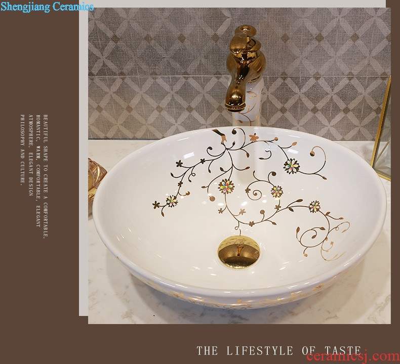 Gold cellnique stage basin circular jingdezhen ceramic lavatory toilet lavabo modern European sculpture gentoo