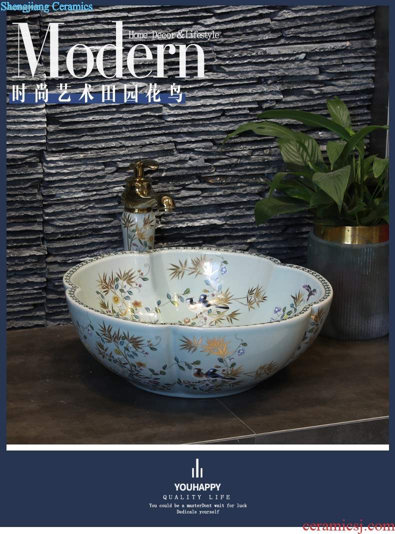 Retro art stage basin ceramic lavatory blue circular basin of Chinese style antique table face basin sink