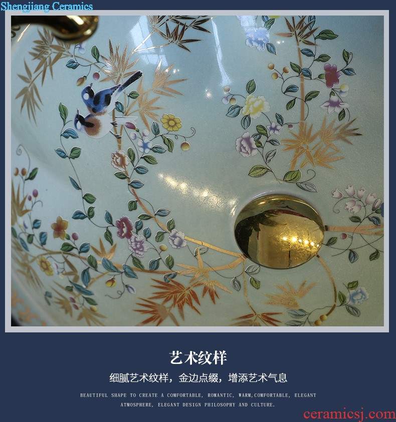 Retro art stage basin ceramic lavatory blue circular basin of Chinese style antique table face basin sink