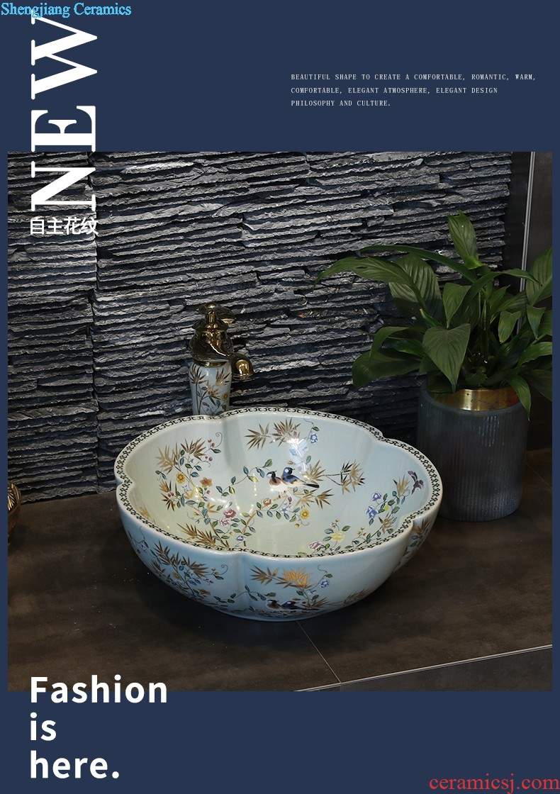 Retro art stage basin ceramic lavatory blue circular basin of Chinese style antique table face basin sink