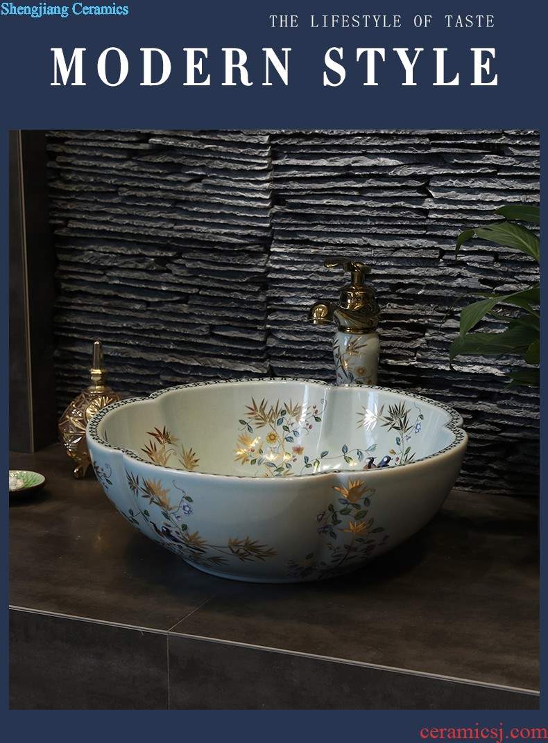 Retro art stage basin ceramic lavatory blue circular basin of Chinese style antique table face basin sink