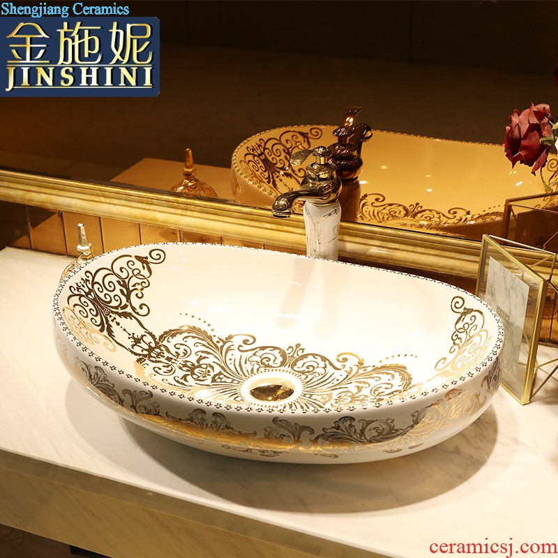 Gold cellnique art ceramic stage basin sink bathroom decoration of the basin that wash a face wash basin The square all pale haze