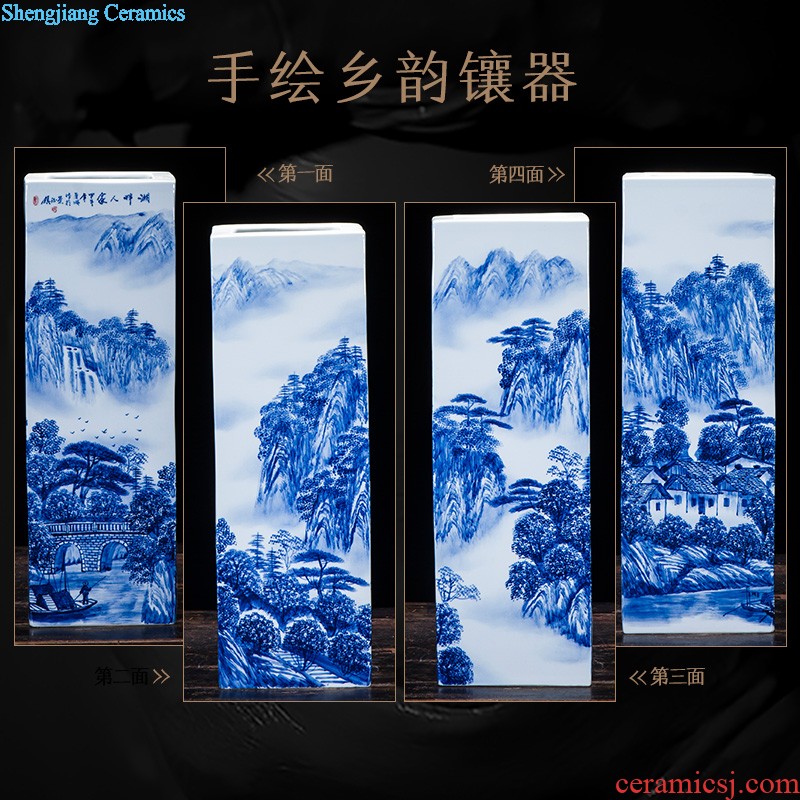 Jingdezhen porcelain vases, pottery and porcelain hand-painted scenery of blue and white porcelain flower arranging place new Chinese style household adornment sitting room