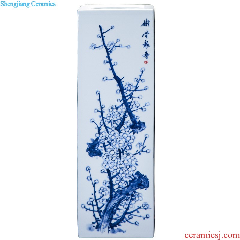 Hand-painted hand-painted mesa of tungs of hometown square vase of blue and white porcelain of jingdezhen ceramics furnishing articles study calligraphy and painting is received