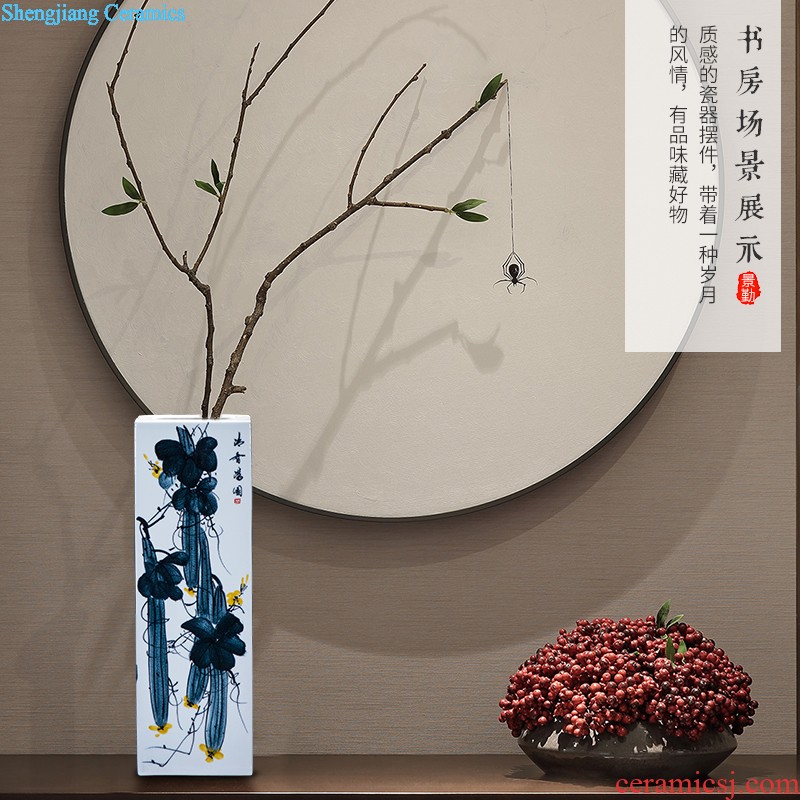 Master of jingdezhen ceramics hand-painted quiver jiangnan town blue and white porcelain vase painting and calligraphy calligraphy and painting study furnishing articles