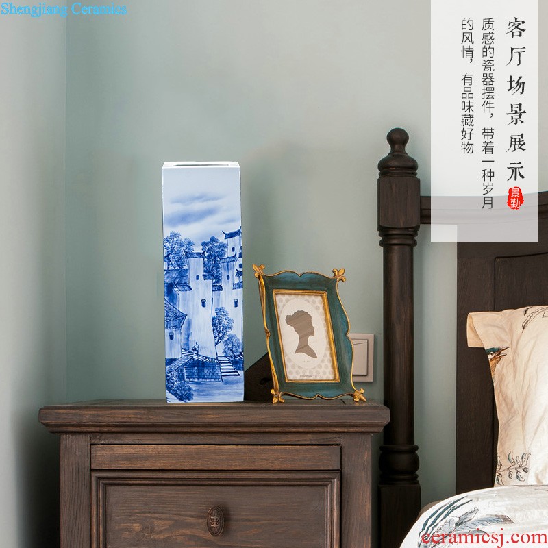 Jingdezhen ceramics hand-painted golden elegance quiver blue and white porcelain vase painting and calligraphy calligraphy and painting study furnishing articles