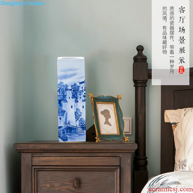 Hand draw the miao customs mesa square vase of blue and white porcelain of jingdezhen ceramics receive furnishing articles study calligraphy and painting