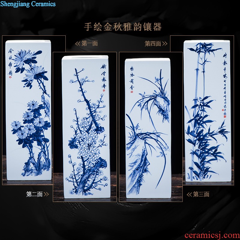 Hand-painted hand-painted mesa of tungs of hometown square vase of blue and white porcelain of jingdezhen ceramics furnishing articles study calligraphy and painting is received